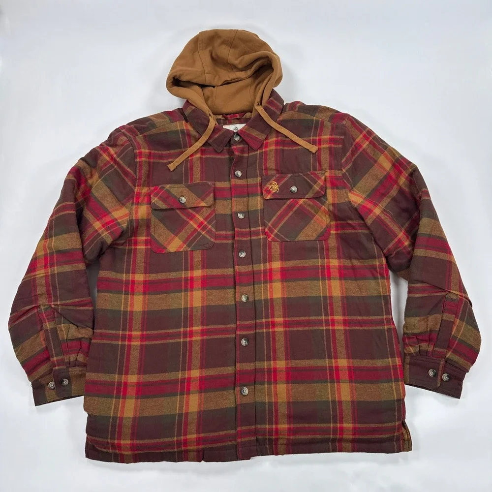 Legendary Whitetails Mens Shirt Jacket XL Red Plaid Maplewood Hooded Flannel